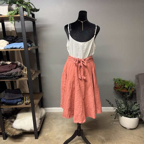 Flint and Moss pink linen blend skirt womens small full midi tie waist feminine - Picture 3 of 9